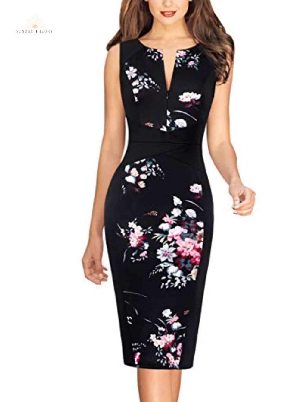 Womens Front Zipper Bodycon Dress Business Office Work Church Sheath